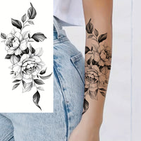 Black Sketch Peony Flower Temporary Tattoo - 1 Sheet