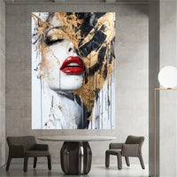 Large Modern Golden Abstract Portrait Canvas Wall Art