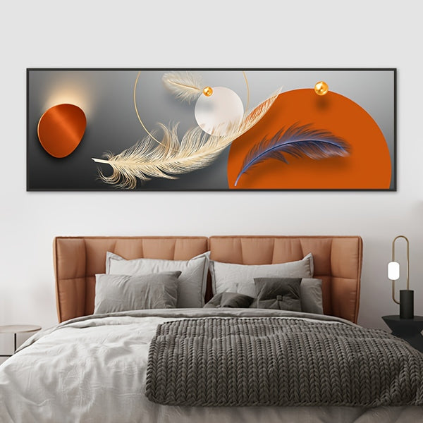 Golden Feathers Orange Circle Canvas Painting