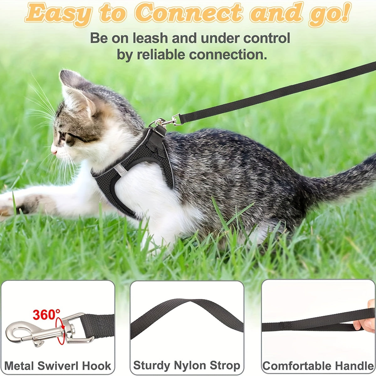 Escape-Proof Cat Harness & Leash Set - Reflective Soft Mesh Vest