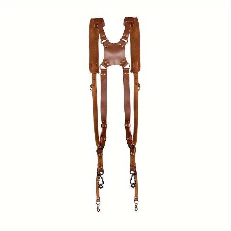 Leather Dual Camera Harness, Professional Photographer Adjustable Shoulder Straps