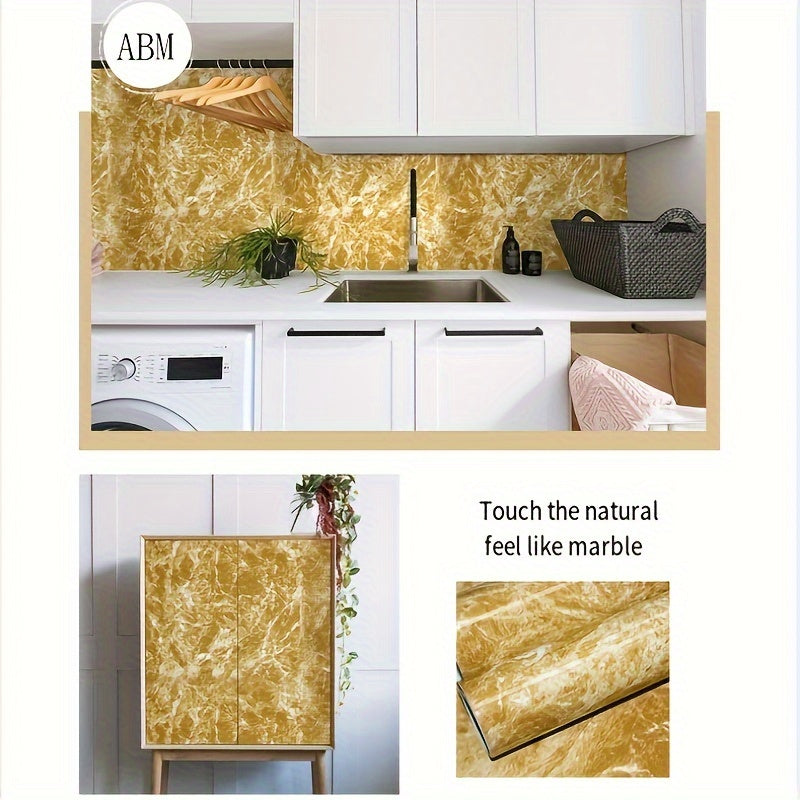 1 Roll Self-Adhesive Marble Vinyl Wallpaper, Thicker Glossy Finish, Stone And Wood Style, Waterproof Oil-Proof, Renovation Stickers For Kitchen Bathroom TV Background Wall, Vinyl Material