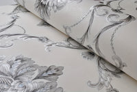 Elegant White Embossed Damask Wallpaper