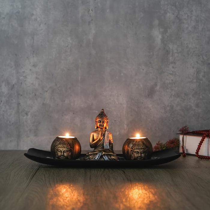 Zen Style Meditation Buddha Statue Candle Holders Set