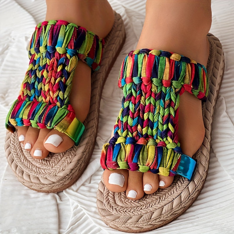 Colorful Woven Round Toe Casual Slippers