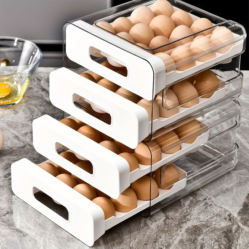 Large 32-Grid Transparent Double-Layer Egg Storage Box with Drawer