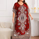 Plus Size Ethnic Floral Print Slit Dress, Casual V Neck Batwing Sleeve Dress For Spring & Summer, Women's Plus Size Clothing