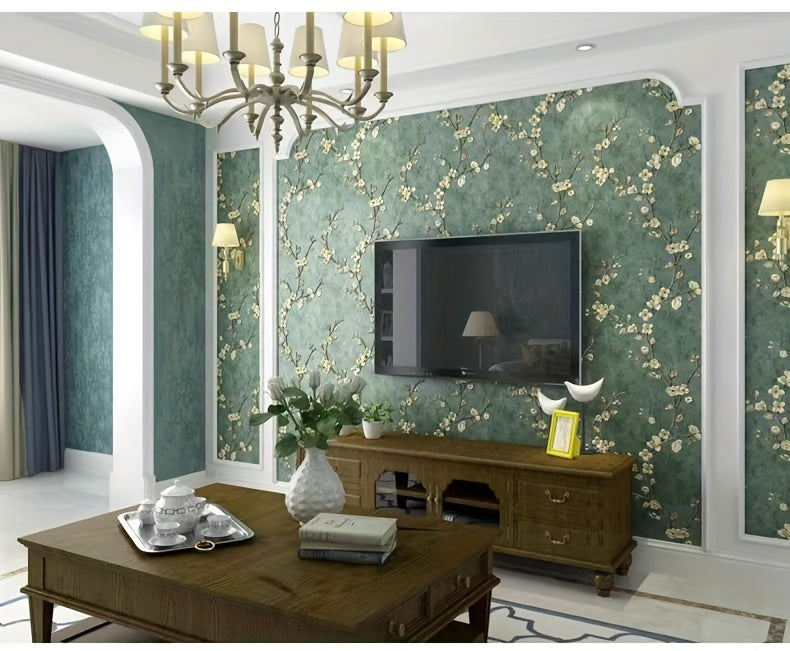 Rustic Style Plum Blossom Pattern Non-woven Wallpaper