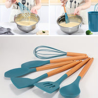 12pcs Silicone Kitchen Utensil Set with Wooden Handles