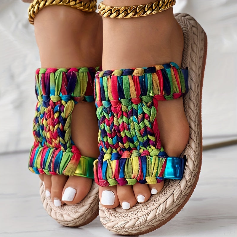 Colorful Woven Round Toe Casual Slippers