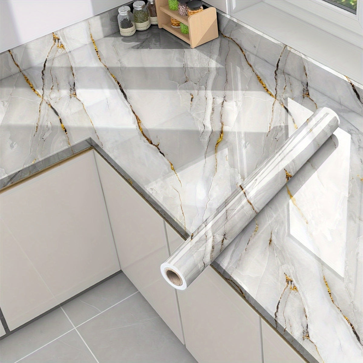 Self-Adhesive Marble Look Kitchen Wallpaper