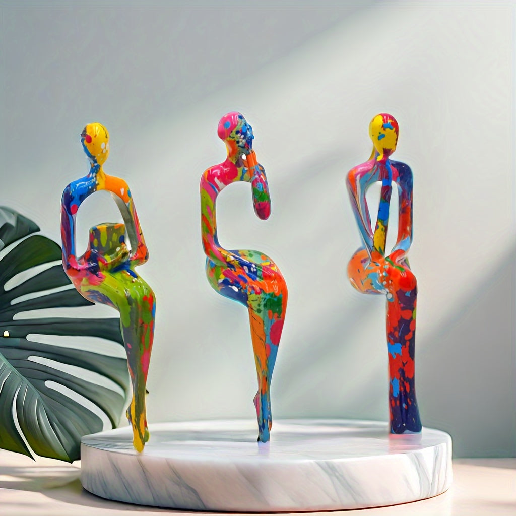 Modern Resin Abstract Figures Set, Multi-Pose Sitting Design - 3pcs