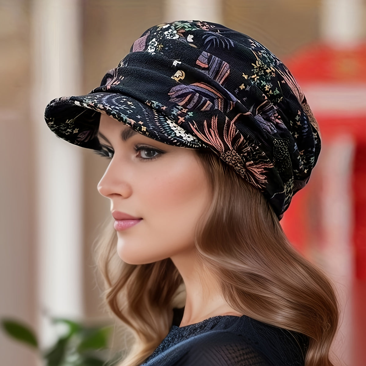 Women's Lightweight Newsboy Cap With Breathable Fabric, Floral Print