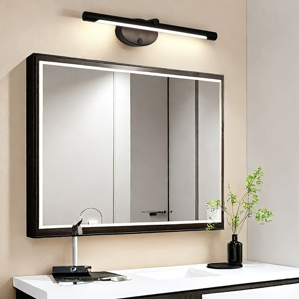 1pc Modern Matte Cast Iron LED Vanity Light Bar, 18-Inch Semi-Flush Mount Sconce with Switch Control, Down Orientation, Hard-Wired 110-240V, Non-Detachable Fixture for Dry Locations, 3000k/4000k/5000k