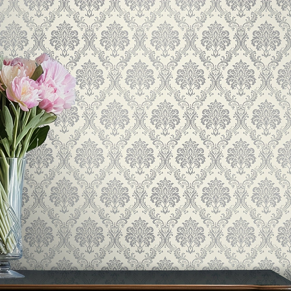 Easy Peel & Stick Silvery Damask Wallpaper