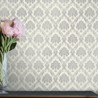 Easy Peel & Stick Silvery Damask Wallpaper