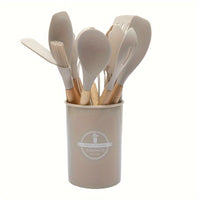 12pcs Silicone Kitchen Utensil Set with Wooden Handles