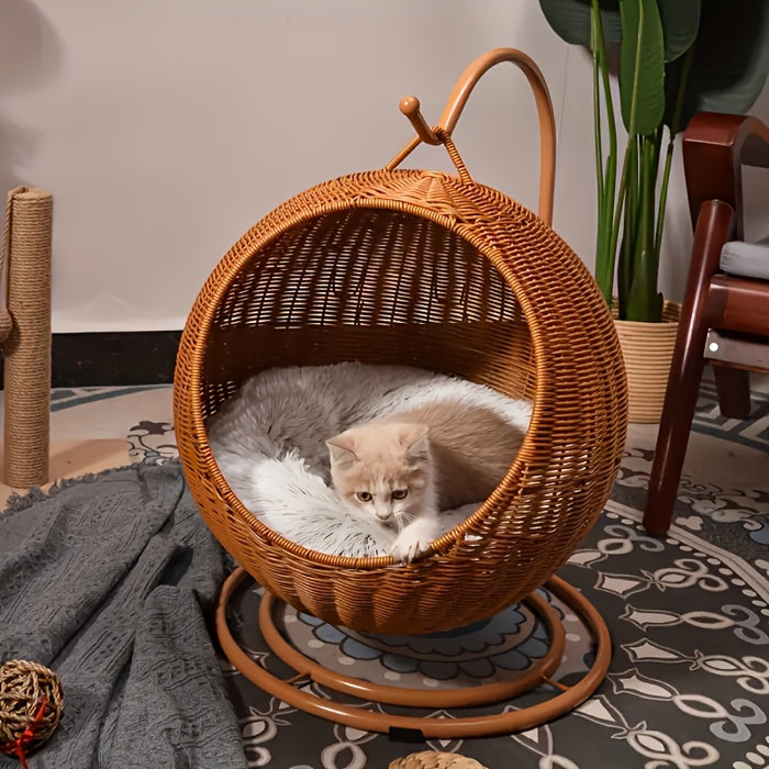 A Handmade Woven Rattan Storage Cradle, a Creative Desktop Storage Basket