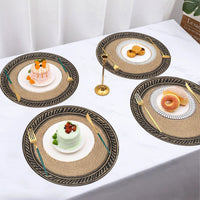 4-Pack Vintage Golden Round Placemats, 38.1cm Polyester Non-Slip Washable Table Mats for Home, Kitchen, Banquet, Party Dining Decor