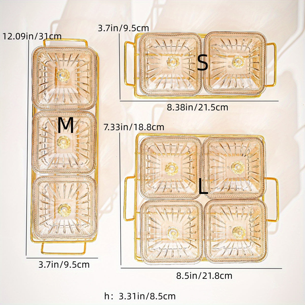 Luxurious Amber Golden-Trimmed Snack Serving Set - 30.48cm Plastic Dried Fruit & Nut Bowls for Weddings, Birthdays, Graduations, and Festivals, Beaded Decorations, Small Food Dishes