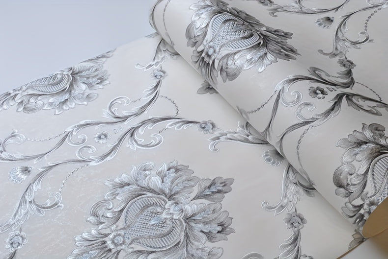 Elegant White Embossed Damask Wallpaper