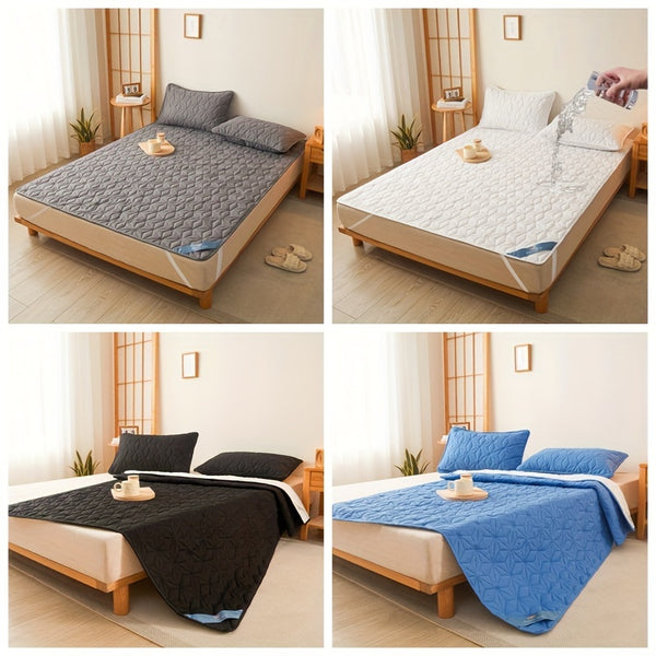1pc Waterproof Mattress Pad Set, Dust & Stain Resistant, Soft Comfortable Bedding, Machine Washable, Polyester 100%, Polyurethane 100%, Woven, Active Printing, Ultrasonic Embossed, <3cm Thick, 80-85g Fabric Weight