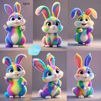 Acrylic Flat, 6pcs Easter Colorful Rabbit Ornaments