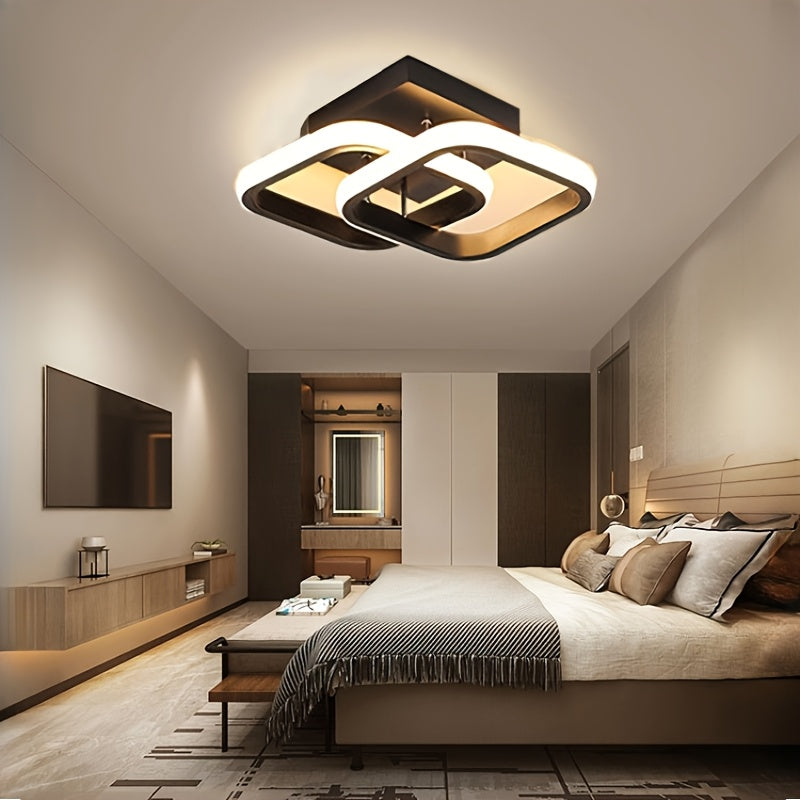 1pc Warm White / Three-color Changing Light Square Design Ultra-thin Anti-flicker Modern Nordic Ceiling Lamp Double Ring Chandelier / Geometric Combination Lamp / Living Room Main Lamp / Bedroom Decorative Lamp / Restaurant A