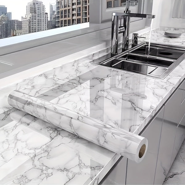 1 Roll of Marble Wallpaper, Self-Adhesive Kitchen Stickers - Waterproof And Stain-Resistant Kitchen Stickers, Window Sills, Bay Window Cabinets, Desktop Stickers, Furniture Renovation Wallpaper Stickers! Removable Self-Adhesi
