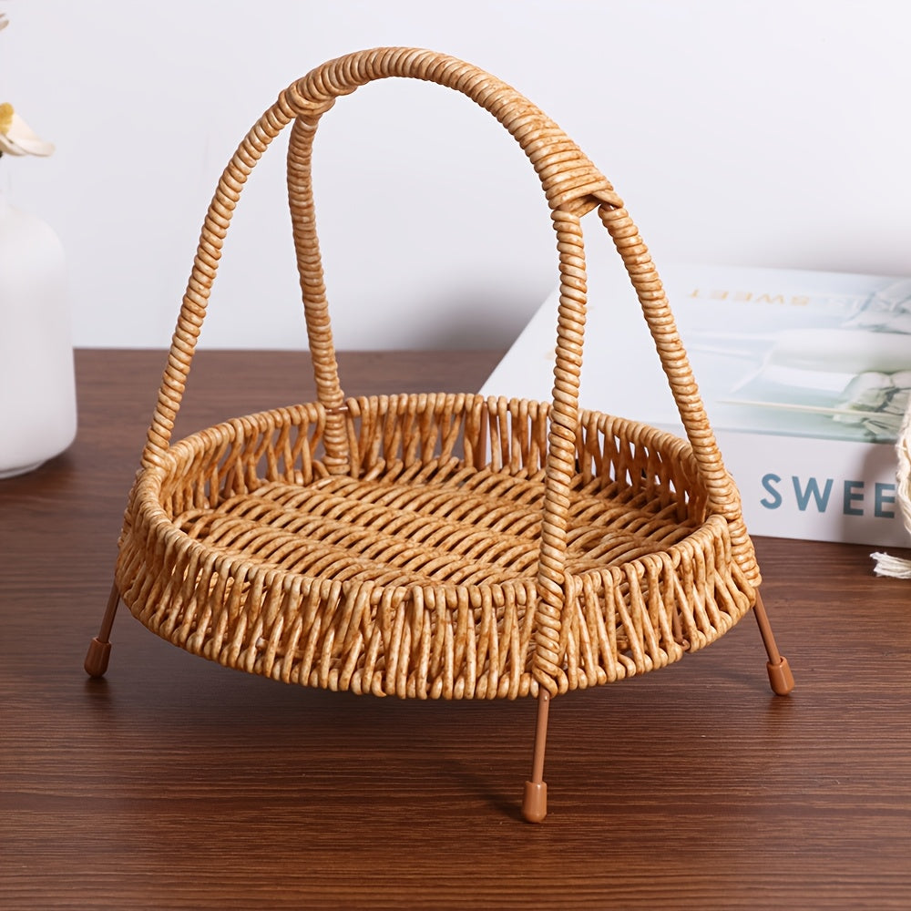 A Plastic Wicker Storage Rack, Portable Storage Tray, Multi-Purpose Handmade Woven Basket, Home Indoor Decoration, Food Service Tray for Restaurants And Hotels, Decorative Flower Basket for Weddings, Festive Storage Basket, F