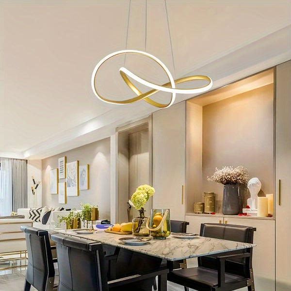 Modern LED Chandelier for Dining Room, Minimalist Three-Color Dimmable Pendant Light, Semi-Flush Mount Ceiling Fixture with Iron Shade, Detachable Chandelier for Living Room, Boutique, Bar, Staircase Lighting - Includes Insta