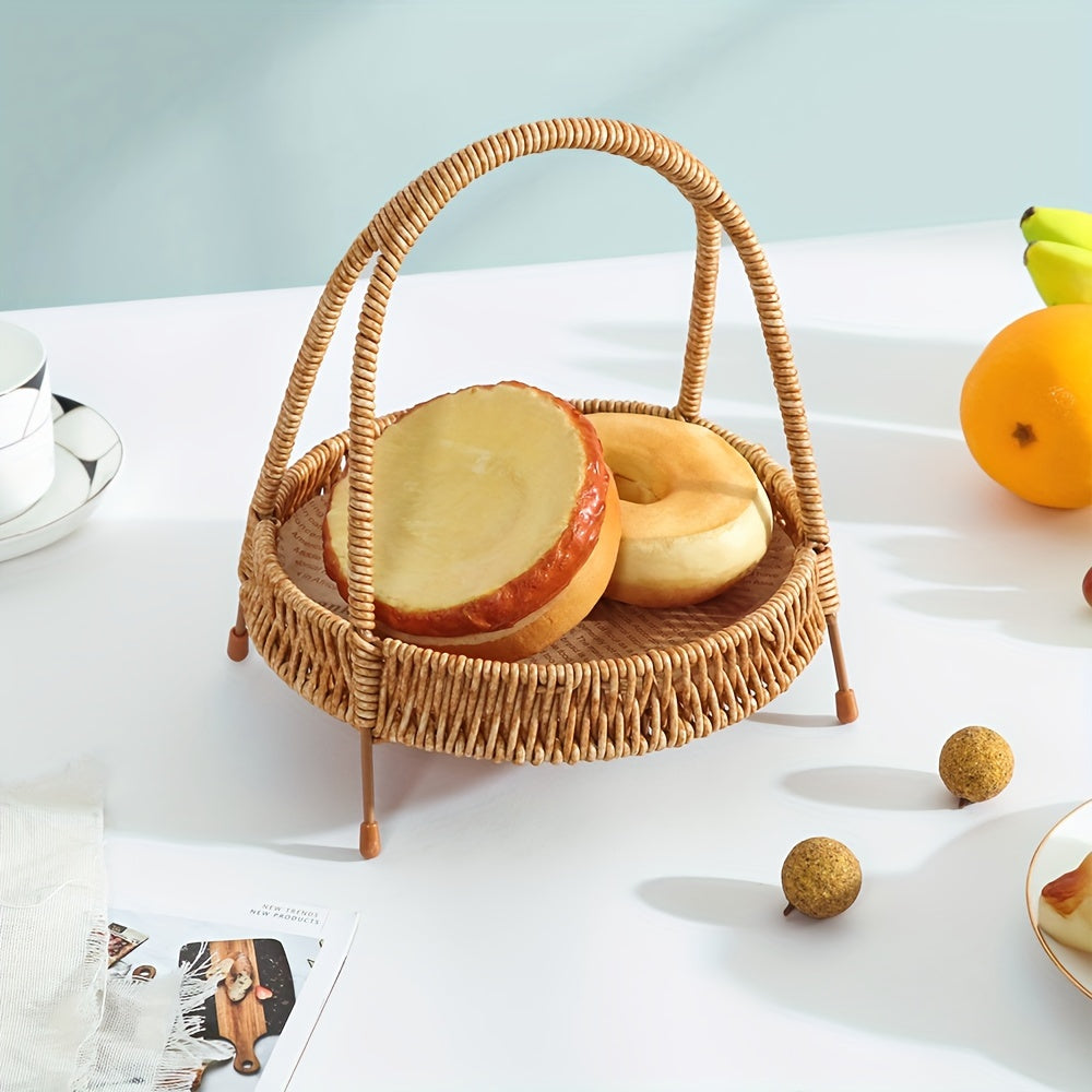 A Plastic Wicker Storage Rack, Portable Storage Tray, Multi-Purpose Handmade Woven Basket, Home Indoor Decoration, Food Service Tray for Restaurants And Hotels, Decorative Flower Basket for Weddings, Festive Storage Basket, F