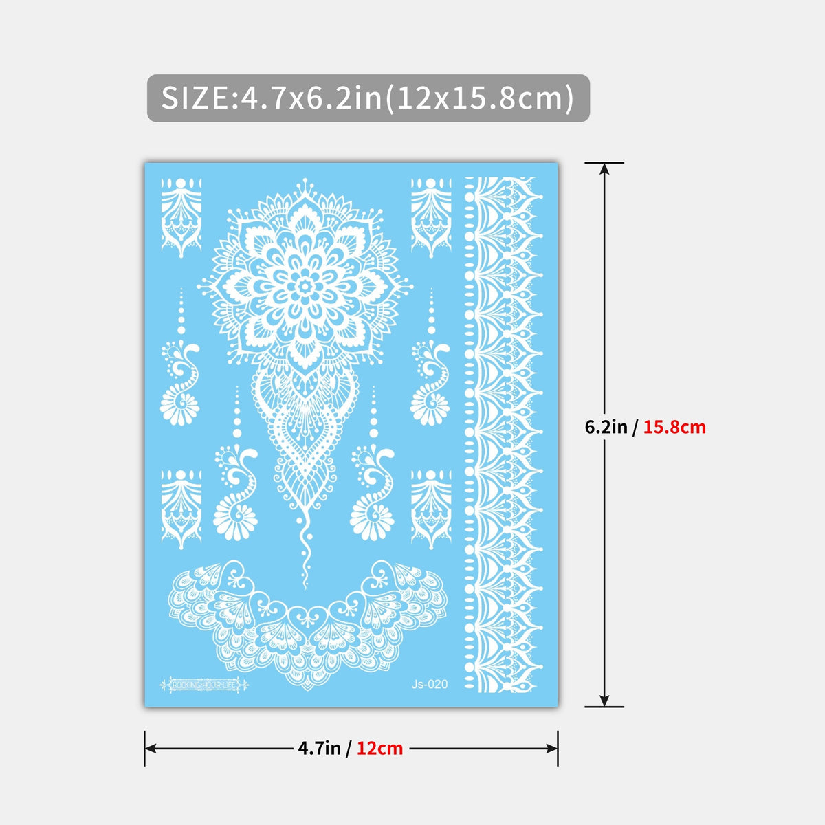 White Henna Temporary Tattoos - Lace Mandala Designs - 4 Sheets