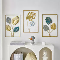 Colorful Leaf Metal Wall Art - Nordic Luxe Iron Plant Decor - 3pcs Set