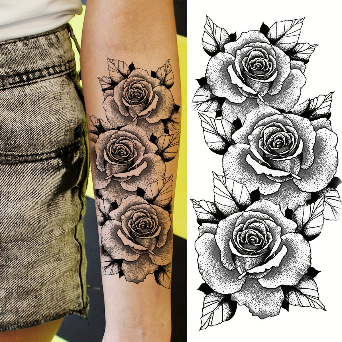 Realistic Sketches of Peony Roses - 36 Temporary Tattoos
