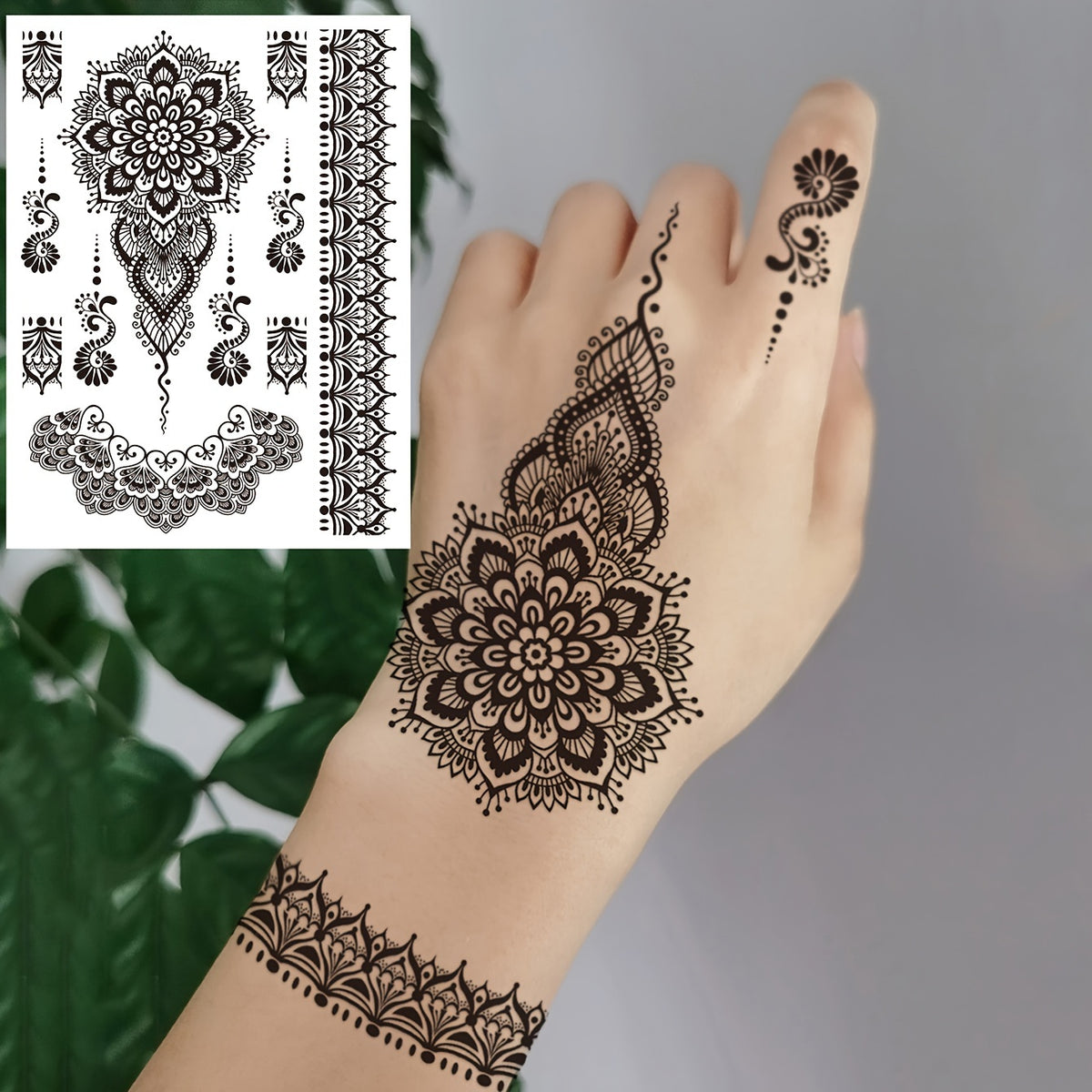 STARTTOOS Black Lace Floral Temporary Tattoo Stickers - Waterproof, Realistic Finger & Wrist Designs for a Chic Look