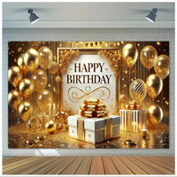 Luxurious Golden-Themed Happy Birthday Backdrop - 243.84x182 cm