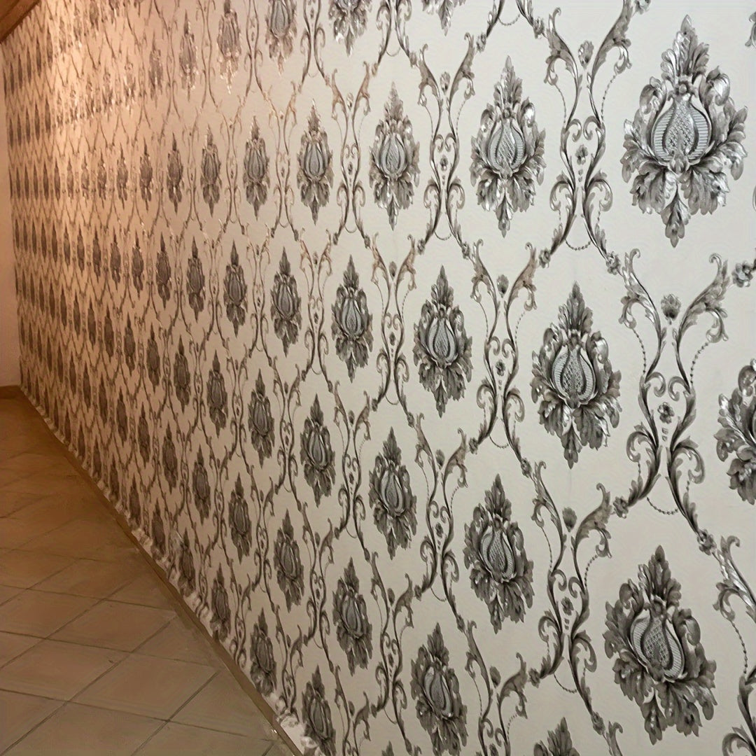 Elegant White Embossed Damask Wallpaper