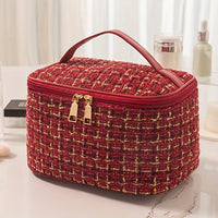 Elegant Plaid Cosmetic Bag - Large Capacity, Multi-Functional Travel Organizer