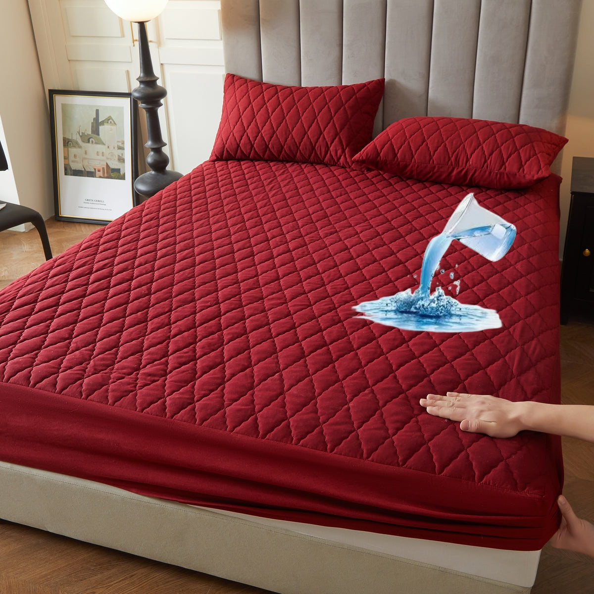 1pc Layered Solid Color Waterproof Mattress Protector (Without Pillowcase And Pillow Insert) Soft And Comfortable Mattress Cover Bedroom Guest Room Bedding Waterproof Mattress Protector Room Bedspread Non-slip All-inclusive P
