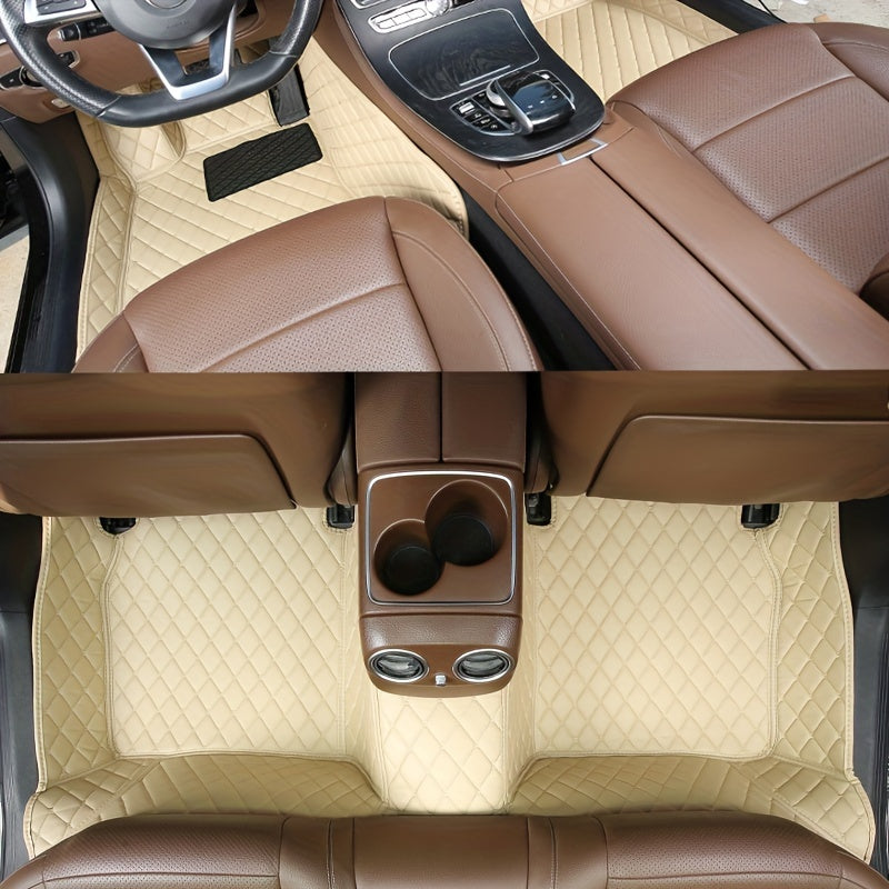 Luxury PU Leather Car Floor Mats - All-Weather Protection, Diamond Quilted Design