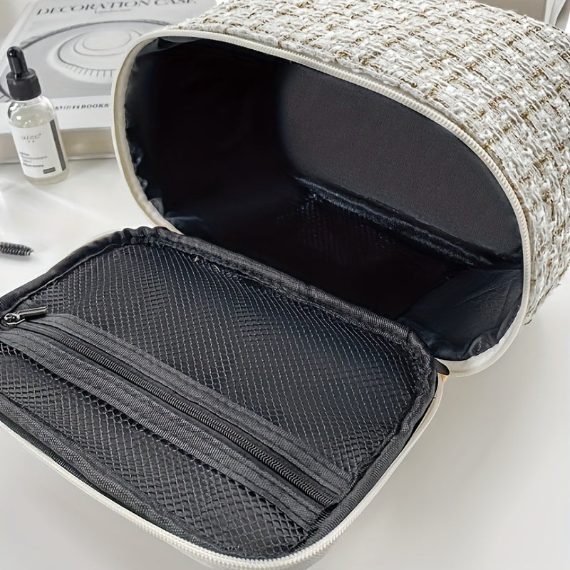 Elegant Plaid Cosmetic Bag - Large Capacity, Multi-Functional Travel Organizer