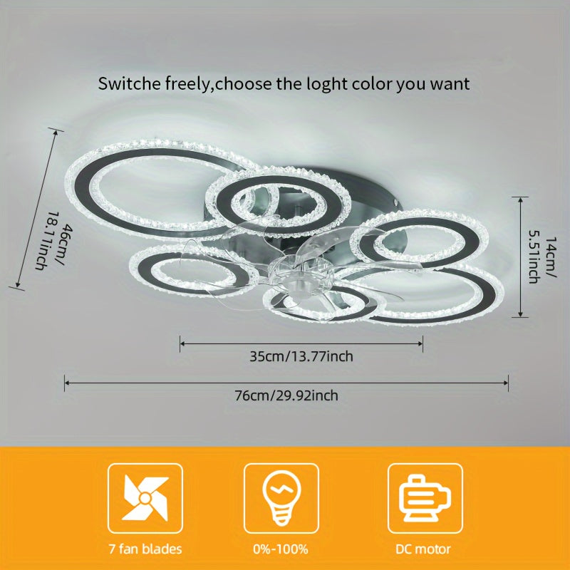 Modern Adjustable Ceiling Fan Light with Remote Control - 6 Brightness Levels, ABS/Acrylic/Metal Design, Mold-Resistant, Ideal for Living Room, Office, Bedroom, Kitchen, Fan for Bedroom, Perfect for Christmas Gifts, Holiday O