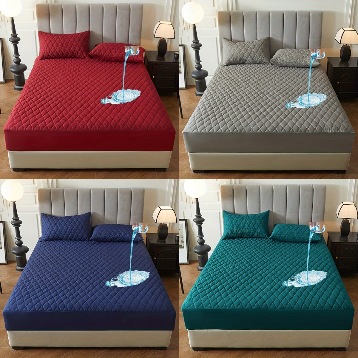 1pc Layered Solid Color Waterproof Mattress Protector (Without Pillowcase And Pillow Insert) Soft And Comfortable Mattress Cover Bedroom Guest Room Bedding Waterproof Mattress Protector Room Bedspread Non-slip All-inclusive P