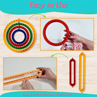 Knitting Loom Kit Set - 4 Circular Looms, 2 Rectangular Looms, 6 Crochet Hooks, 10 Plastic Needles - DIY Weaving Tools for Thick Blankets, Hats, Socks, Scarves - Ideal for Beginners