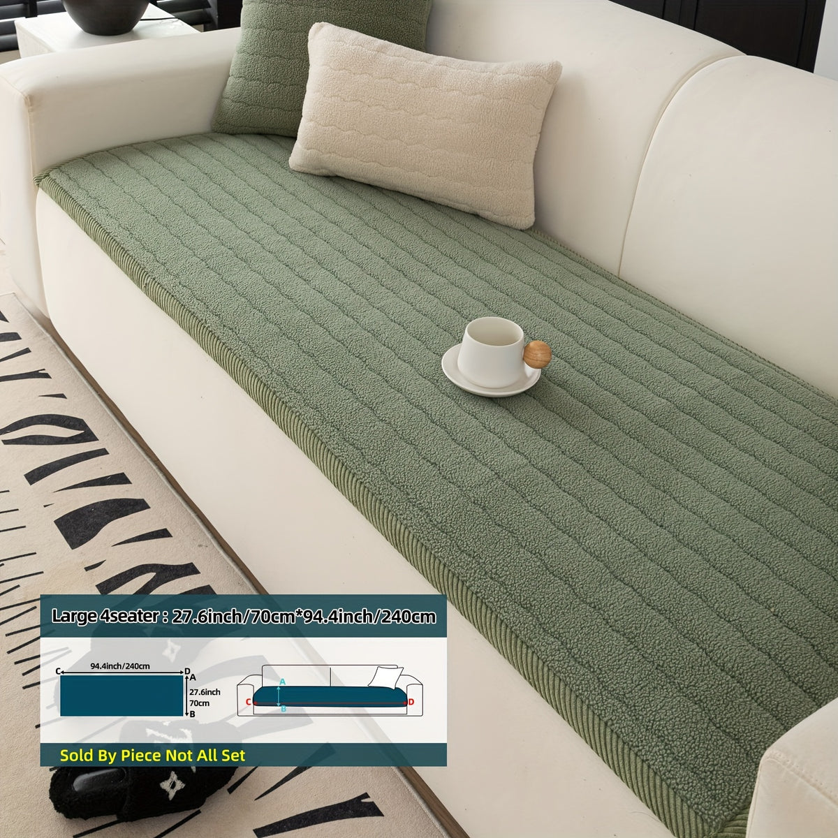 1pc Contemporary Thick Suede Sofa Pad, Machine Washable, Pet Friendly, Polyester 100%, Short Plush, Quilted Design, No Printing, Compatible with Armchair, Loveseat, 3-Seater, 4-Seater, Sectional Sofas, 250-300 g/㎡ - Ideal f