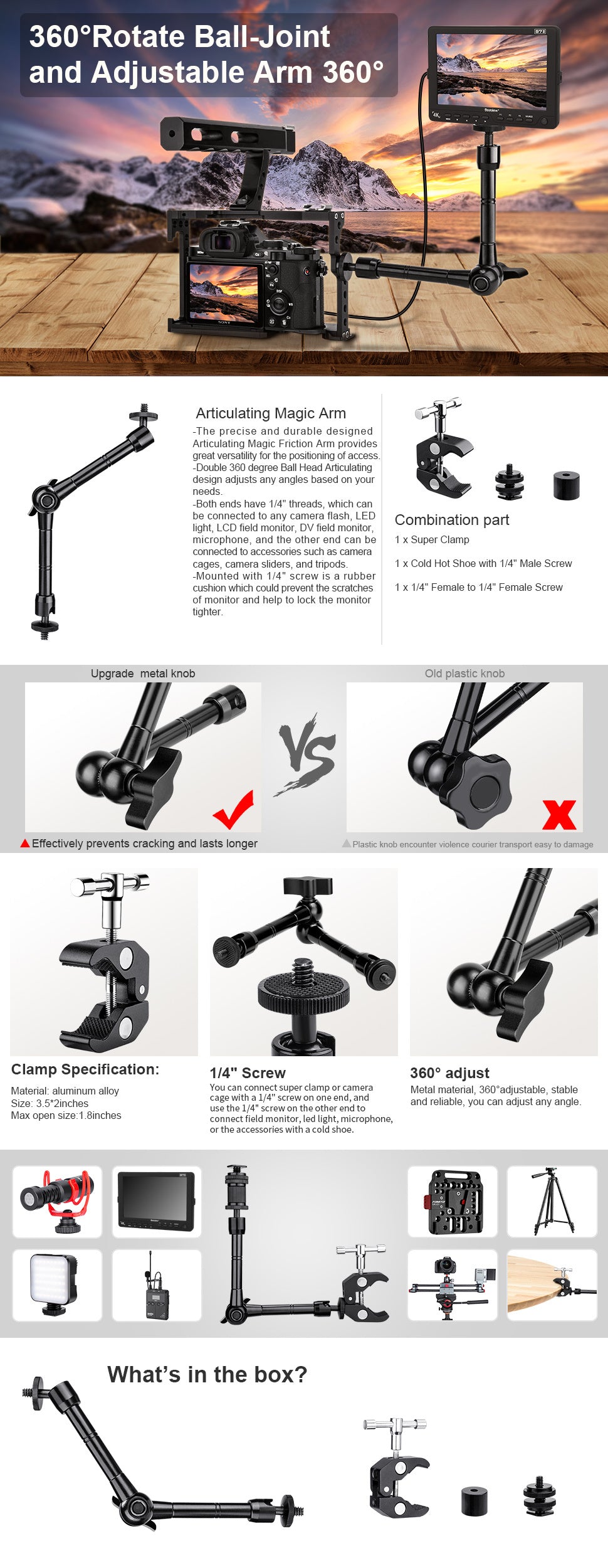 Articulating Magic Arm + Super Clamp For DSLR Rig Camera - LCD Monito - 27.94 Cm