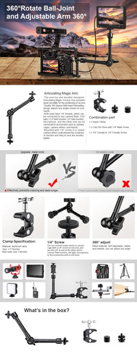 Articulating Magic Arm + Super Clamp For DSLR Rig Camera - LCD Monito - 27.94 Cm