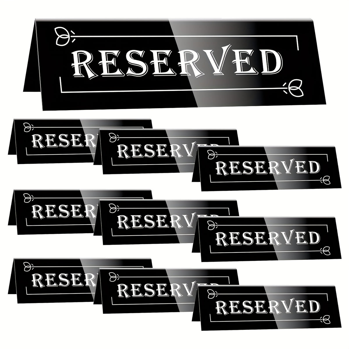 10pcs Elegant Golden Acrylic "Reserved" Table Signs - Waterproof, Double-Sided with Decorative Arrows, Perfect for Weddings, Parties, Restaurants & Meetings