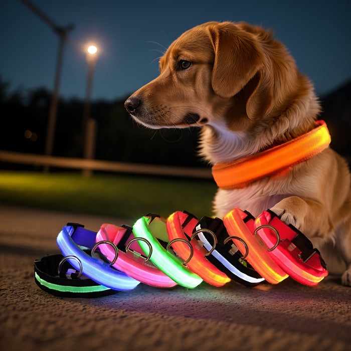 Glowing LED Pet Collar, Battery Powered, Polyester Reflective Dog Walking Necklace